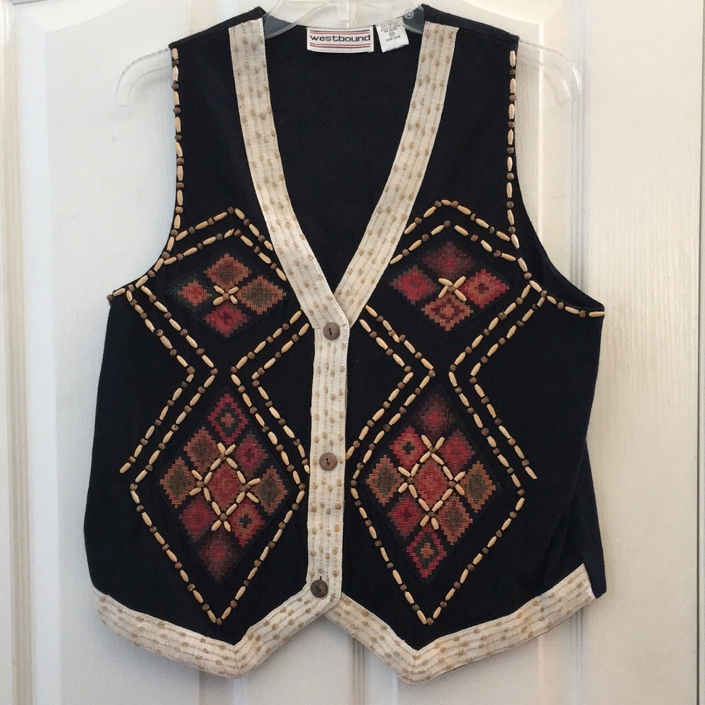 FINAL MARKDOWN Ladies’ Westbound Beaded Tapestry Lined Vest med